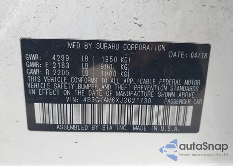 2018 Subaru Impreza 2.0I Sport from USA, damaged, VIN 4S3GKAM6XJ3621730